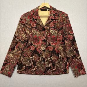Briggs New York Paisley Floral Jacket Shirt Lined Red‎ Gold Brown Stretch Medium